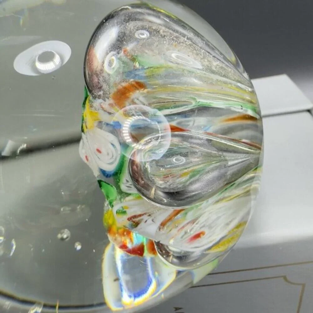 Hand Blown Art Glass Paperweight With Large Bubbles Multicolored‎ Millefiori VTG